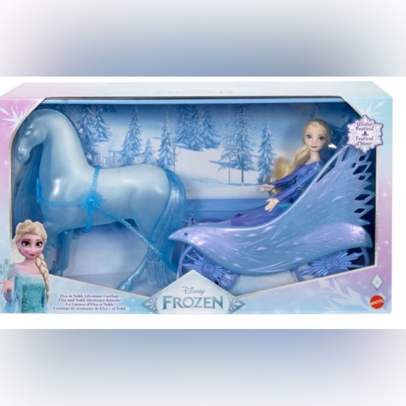 NEW| Disney Frozen Elsa Fashion Doll with Dress & Nokk with Adventure Carriage - Picture 1 of 3